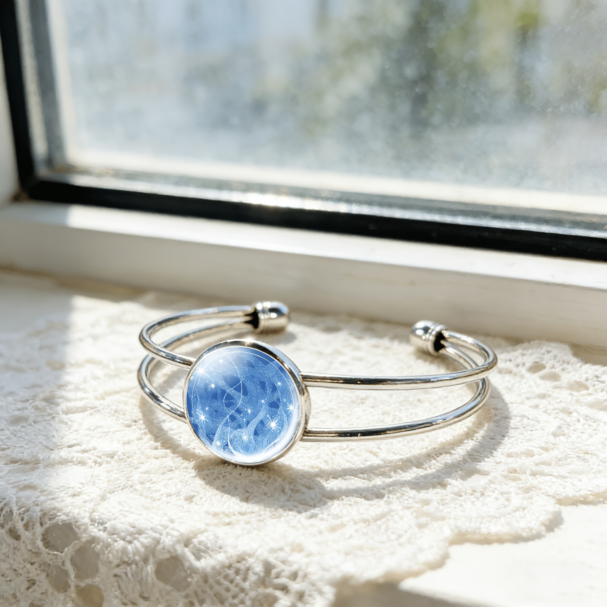 Blue Starry Round Time Gemstone Inlay Bangle